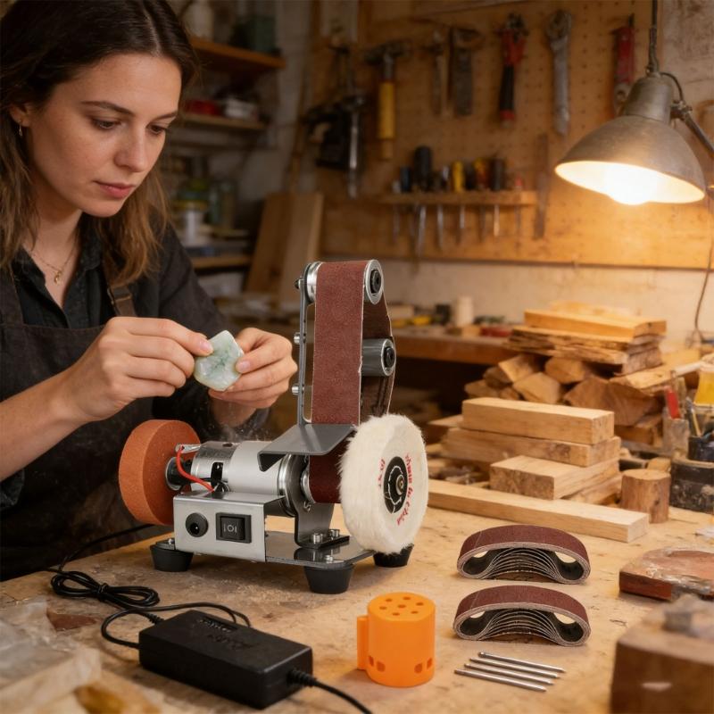 3-in-1 Mini-Bandschleifer mit 7 Geschwindigkeiten, anpassbarer Polierer und Puffer für Metall, Holz, Schmuck, DIY-Projekte, platzsparendes und praktisches Design