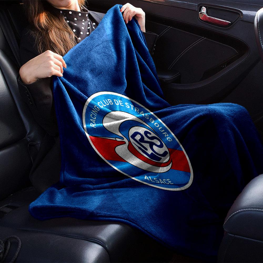 Racing Club Strasbourg Crest Flannel Blanket, Soft Polyester, Modern Design, All-Season for Camping, Travel, Gifts for Holidays or Birthdays