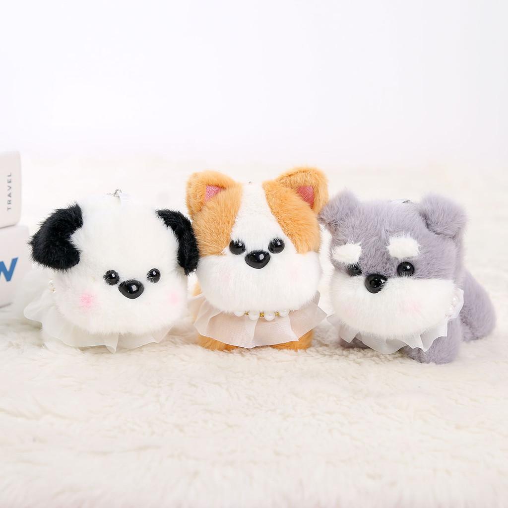 Plush Dog Keychain With Pearl Chain For Girls Gift And Bag Decoration