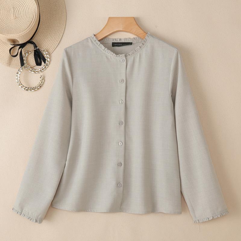

ZANZEA Women Casual Round Neck Solid Color Loose Long Sleeve Blouse S