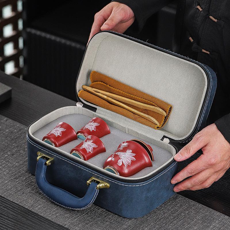 Portable Ceramic Kung Fu Travel Tea Set: One Pot, Three Cups