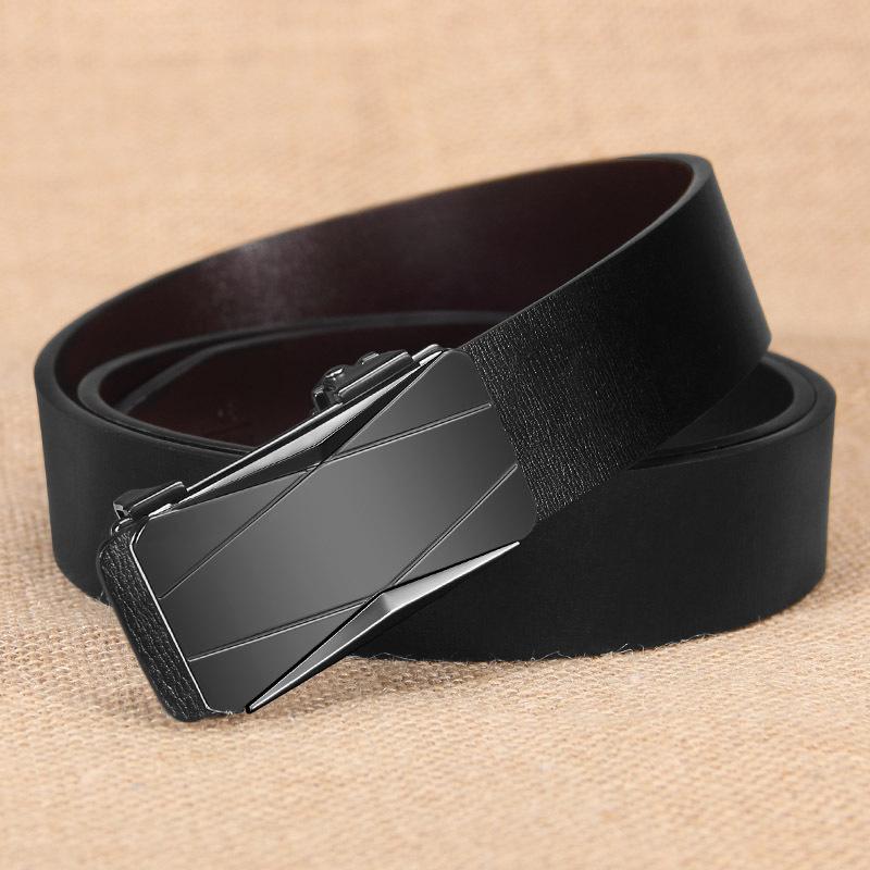 Belt for Men's Casual In-wearing Toothless Automatic Buckle Belt Simple Youth Business Cowhide Belt
