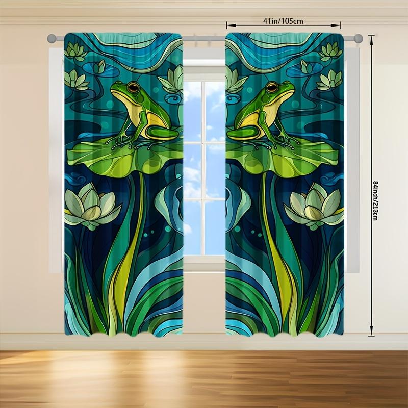 Curtains Are Hand Painted Depicting Frog Sitting Lotus Leaf Tranquil Lake Background Shades Set Of 2 Made Polyester