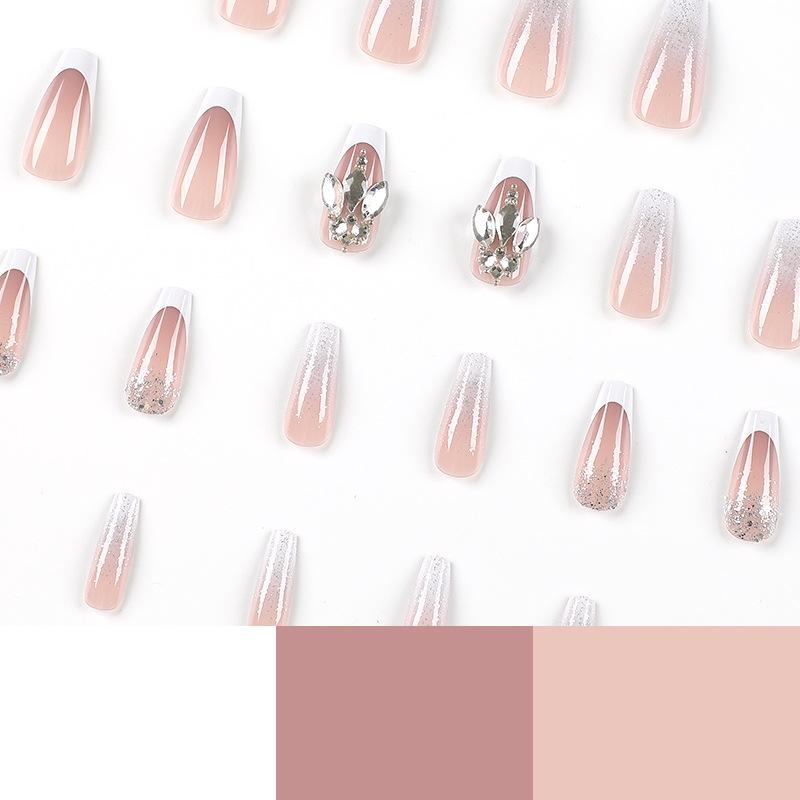 Wearing manicure French white edge rhinestone manicure finished nail piece finished removable press on nails