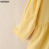 VONDA Women Casual Lapel Neck Solid Color Irregular Loose 3/4 Sleeve Blouse