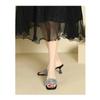 Luxury Designer Shiny Crystal Slippers Women Outdoor Slides Black High-heeled Sandal Bling Sandalias Open Toe Glitter Flip Flops