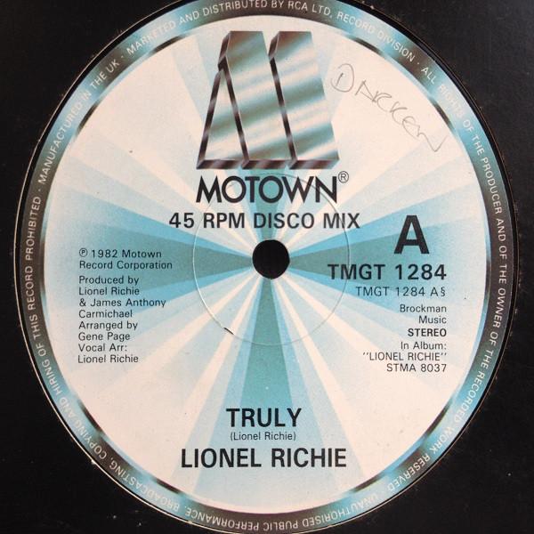 

12inch Record LIONEL RICHIE - Truly TMGT1284 Motown 1982 UK Soul/Funk Used