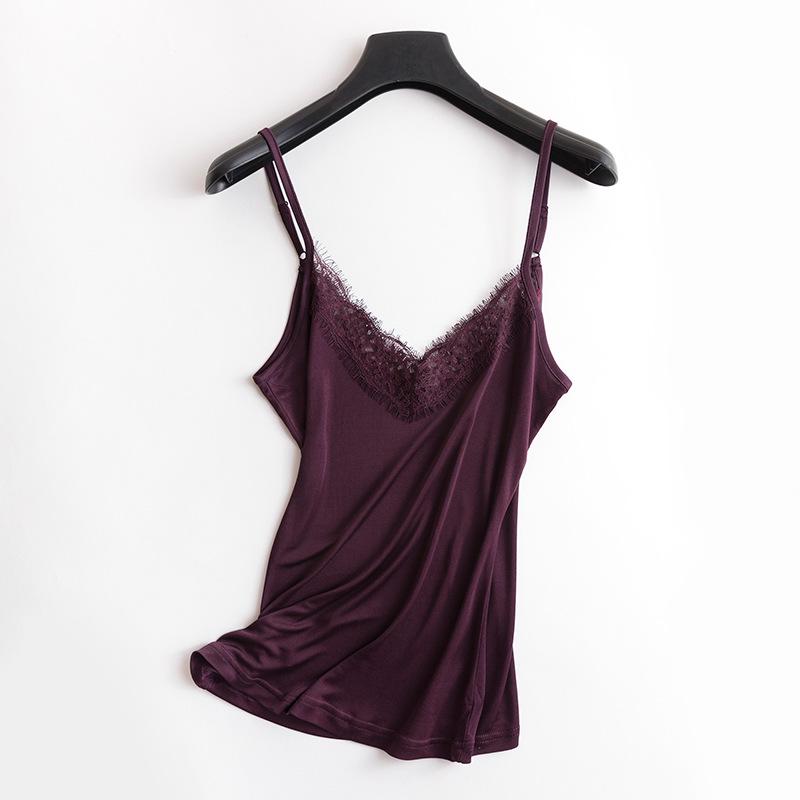 Tangge Mulberry Silk V-Neck Lace Suspender Top