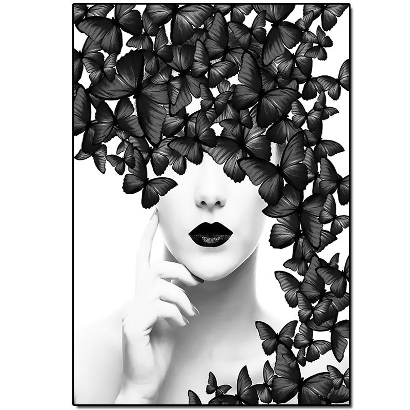 Abstract Canvas Painting Decorative Picture Nordic Butterfly Woman Posters On the Wall In the Office Wall Art Hoom Decor Cuadros