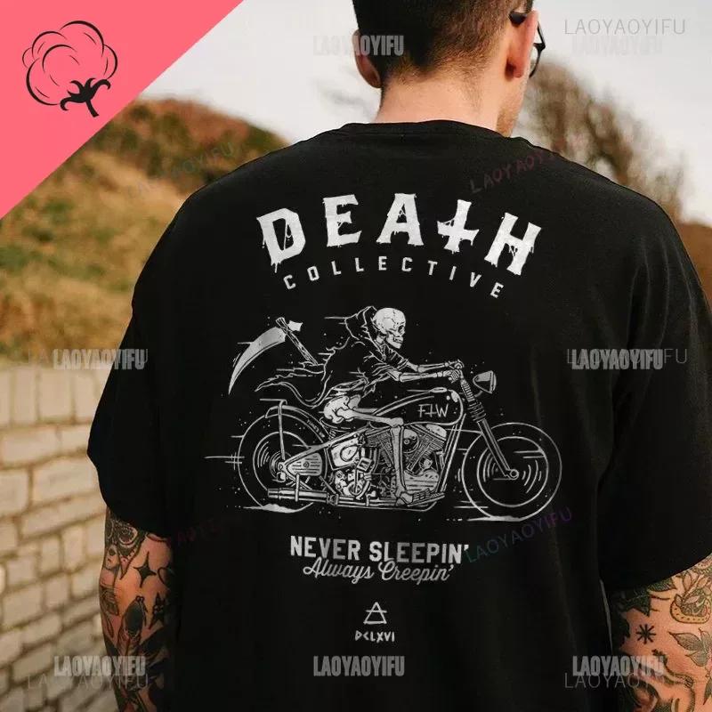 Gothic Harajuku Biker Skull Graphic Tshirts Men Fashion Trend Short Sleev Tops Dark Punk Skulls Retro T Shirt Male Oversized Tee