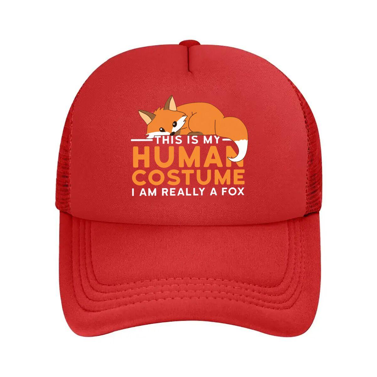 HuUnisex Costume Cute Sleeping Fox Halloween Graphic Mesh Baseball Cap Hip Hop Adjustable