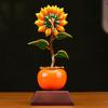 Aris & Juno Alloy Enamel Persimmon & Sunflower Sculpture, Modern Chinese Style Blessing Figurine, Wood Base for Office Desk Home Shelf Decor