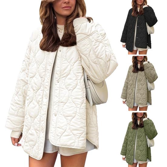 Women's Quilted Lightweight Puffer Jacket Winter Casual Long Sleeve Button Down Padded Outerwear Coats with Pockets