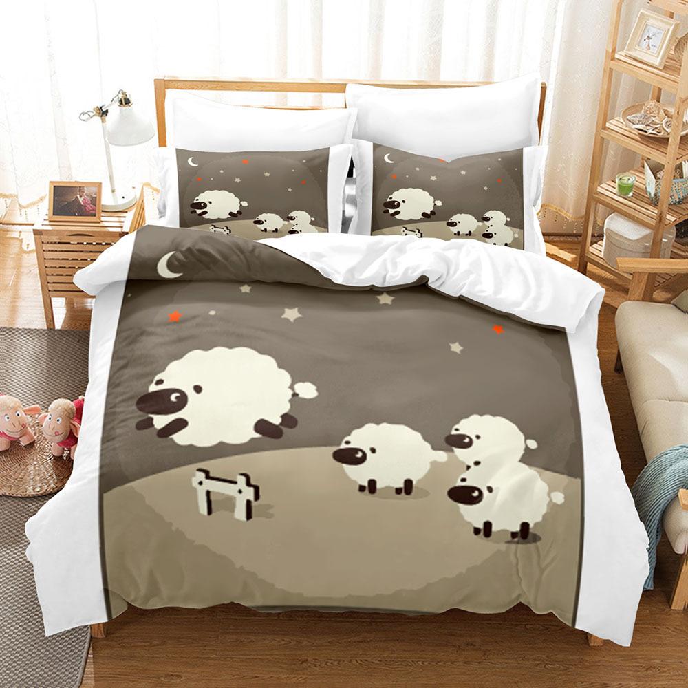 Sada povlaků na přikrývky se zvířaty Kreslený vzor s motivem bílé ovce Kawaii King Queen Twin Plná velikost pro děti Teens Polyester Sada povlečení
