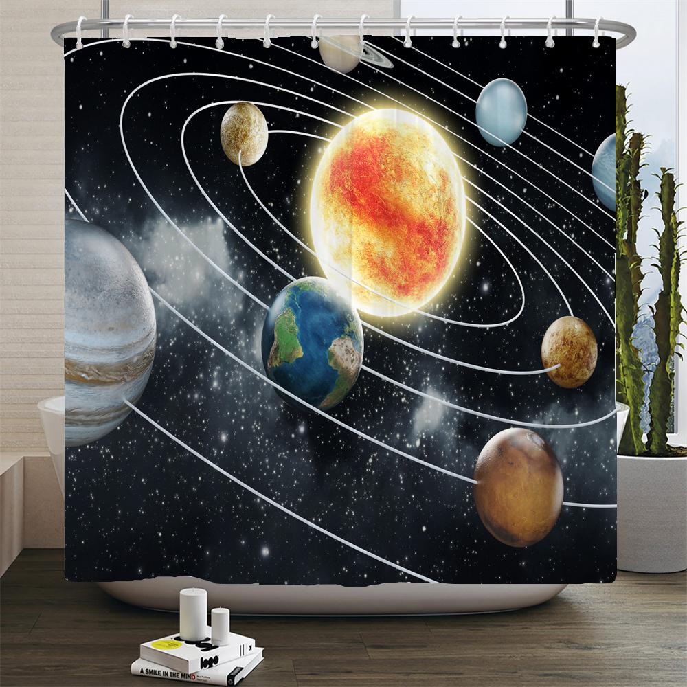 Earth Universe Starry Sky Shower Curtain Bathroom Decoration Waterproof Polyester Cloth Landscape Night Shower Curtains Set Mat