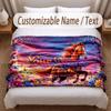 Horse Theme Soft Blanket Personalized Custom Name Text Print Warm Blanket Home Sofa Bedroom Decor