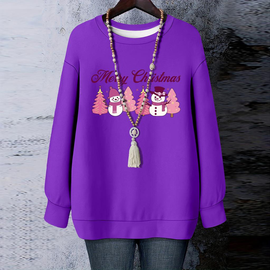 Ladies' Christmas Printed Round Neck Long Sleeved T-shirt Sweatshirt Top