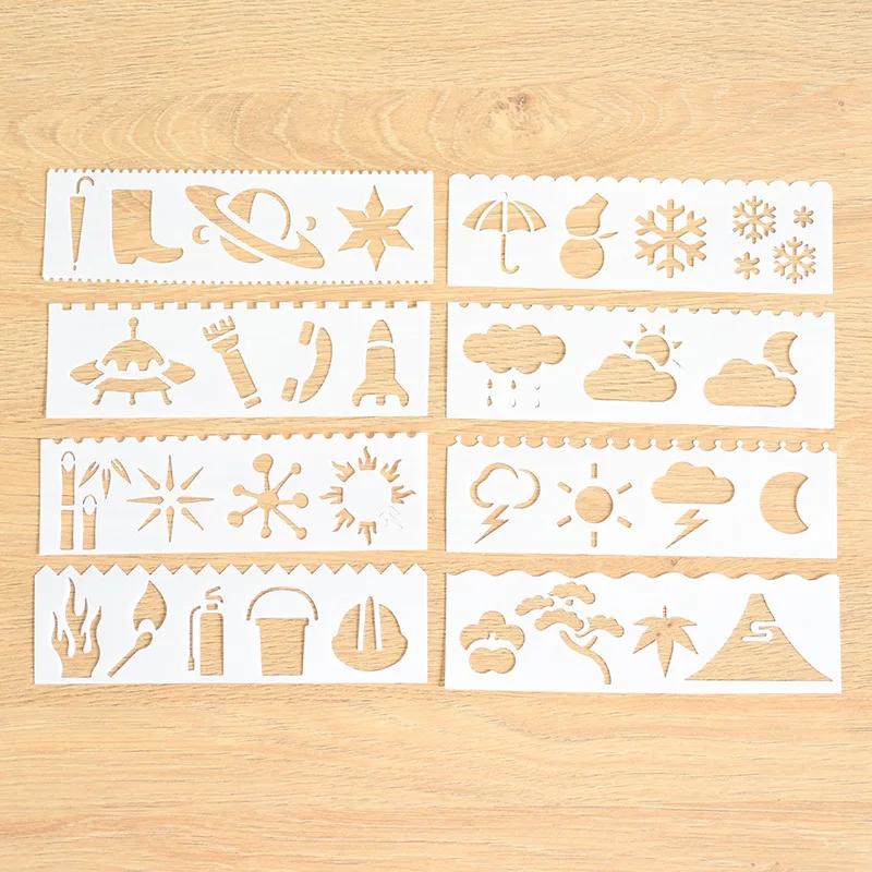 Fromthenon 8-teiliges Set Zahlen Buchstaben Pflanzen Malvorlage Prägung Do-It-Yourself Journal Vorlage Schablonen Für Scrapbooking Planer