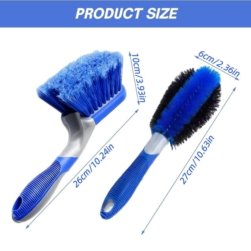 2Pcs Wheel Brush Set - Car Wheel Brush and Rim Brush Washing Tool for Car Alloy Wheel with Grip Handle, Alloy Rim Cleaner Tire Scrubber