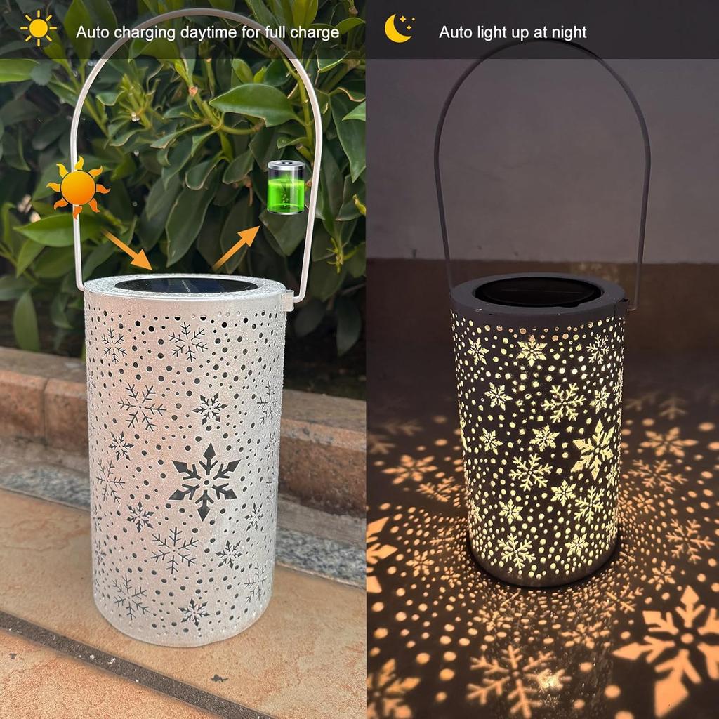 Snowflake Projection Lamp, LED Solar Lantern for Christmas Outdoor Decor
