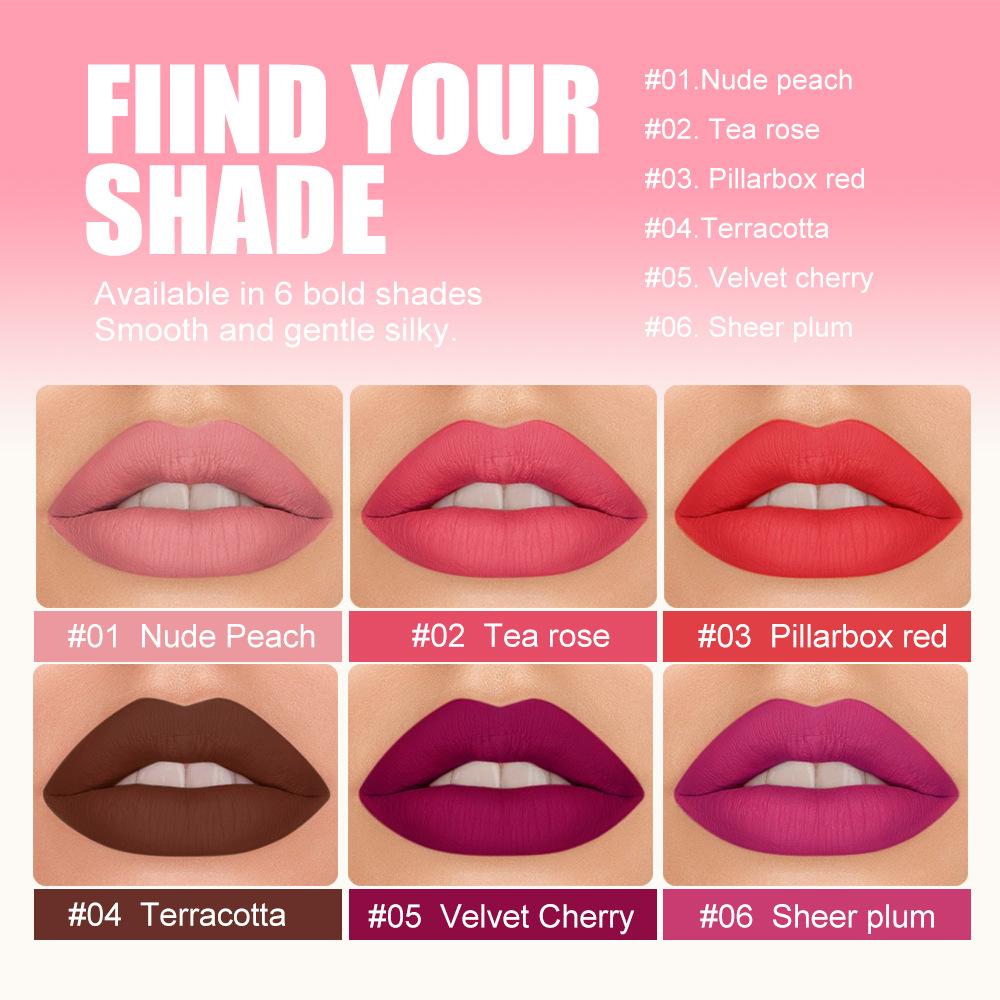 Mirsist 3-Piece Matte Lipstick Set: Waterproof, Fade-Resistant, Non-Stick Cup, and Mist Surface Finish.