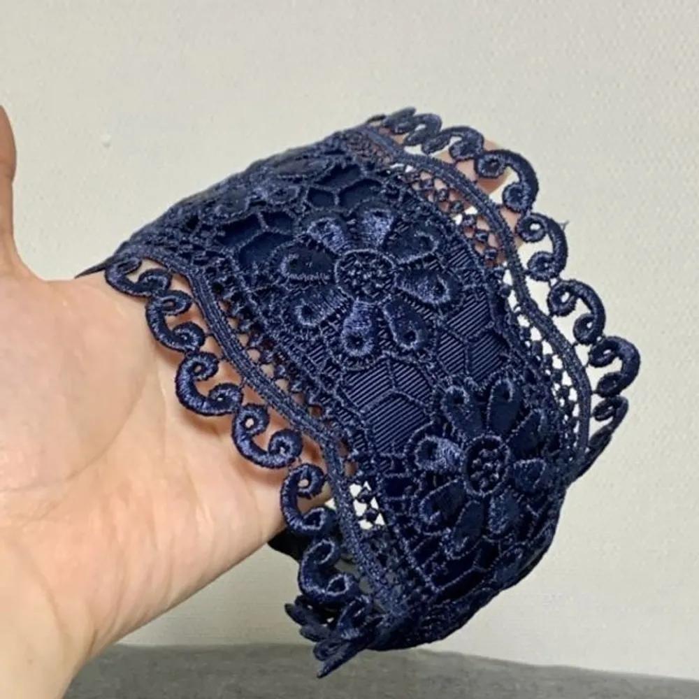 Wide headband hairband pretty women s flower lace 6cm Navy