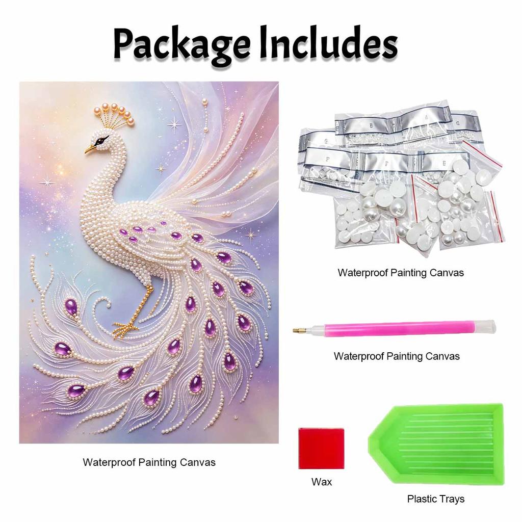 DIY Pearl Bead Art Canvas Peacock Pattern Frameless Creative Craft Painting Kit for Relaxing Home Wall Decoration