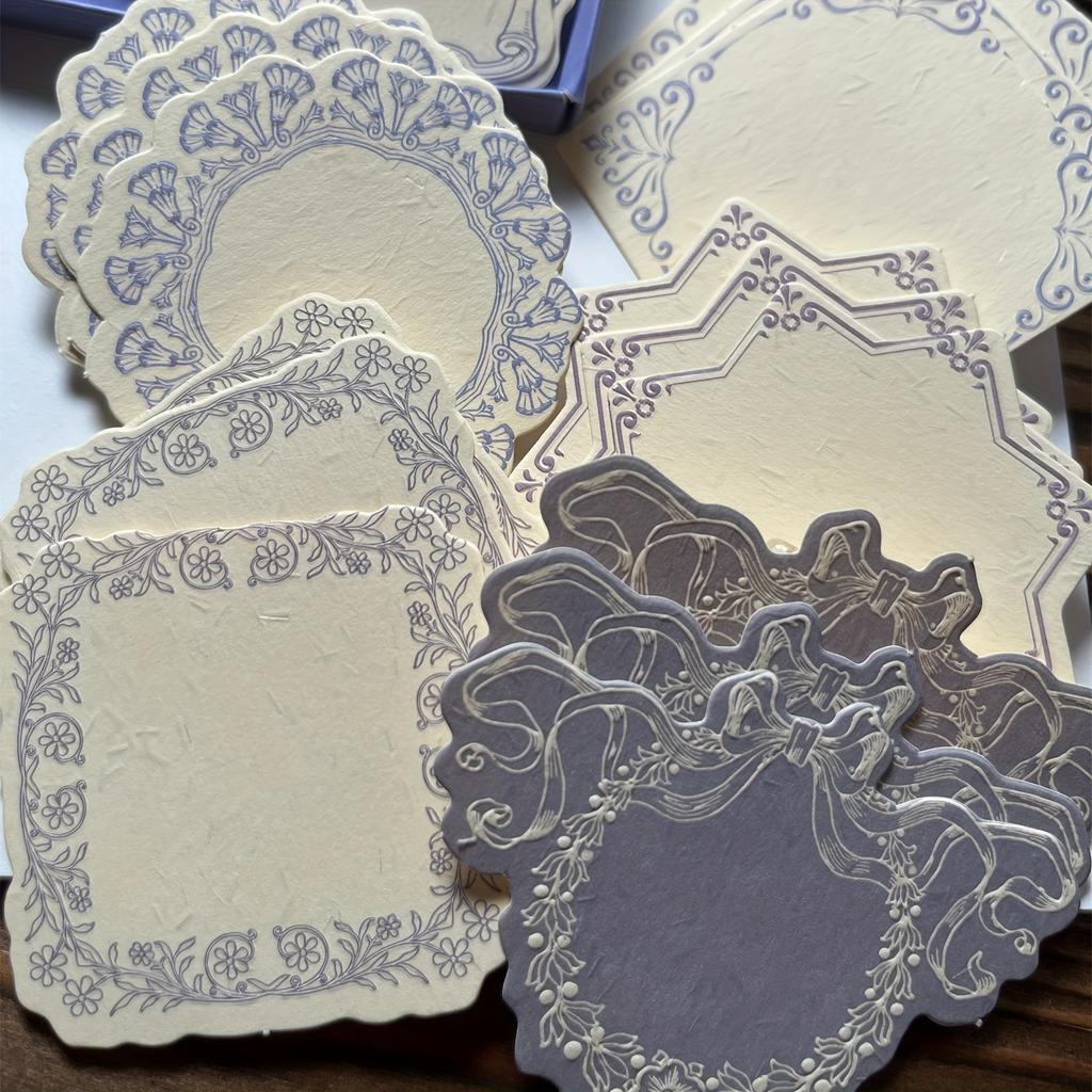 Vintage Embossed Note Cards with Floral & Geometric Designs - Textured Green Paper for Journaling, Scrapbooking, and Crafting