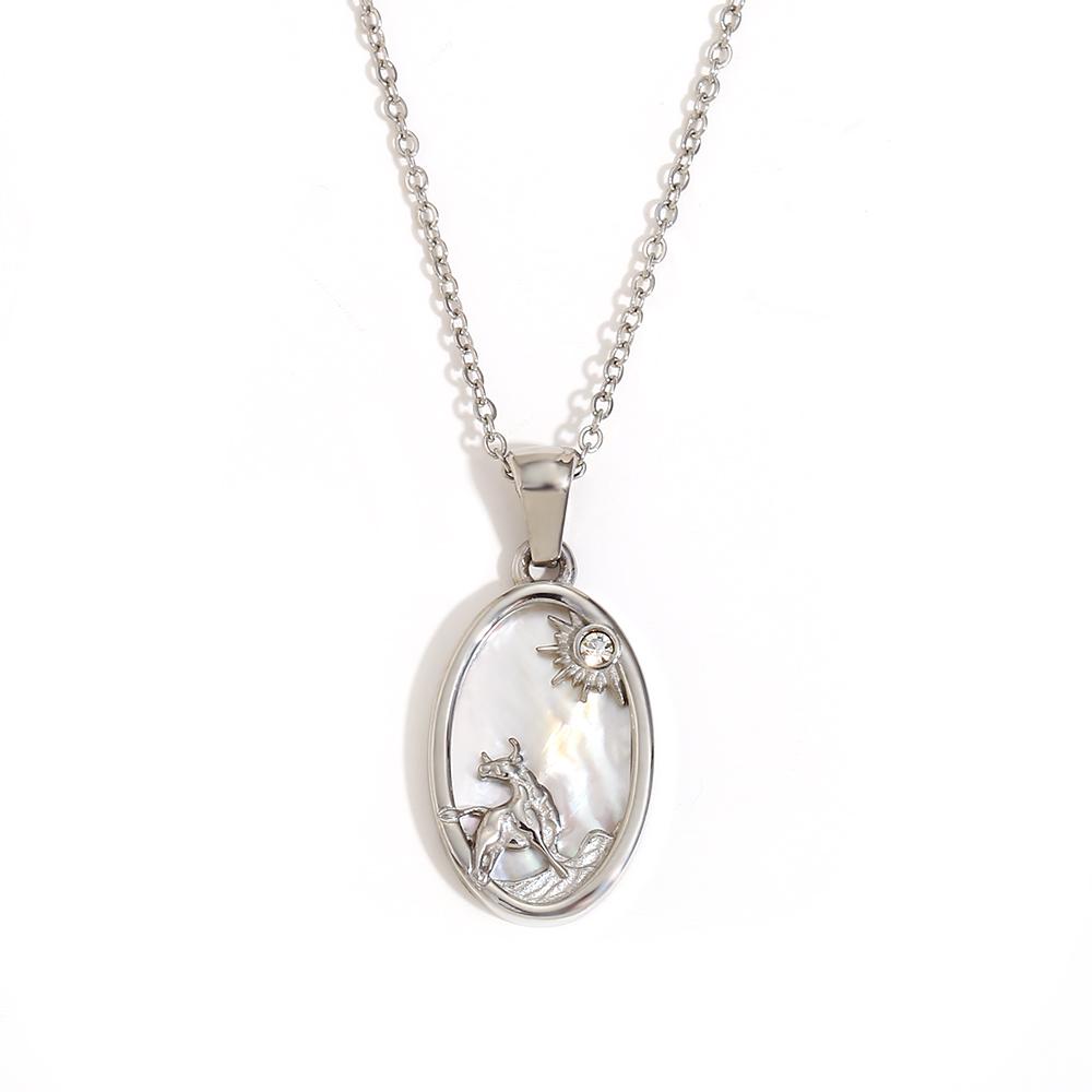 

MamacitaLay 18K Gold Plated Stainless Steel Zircon Star Twelve Constellation Shell Necklace Women s Waterproof Neck Jewelry Gift