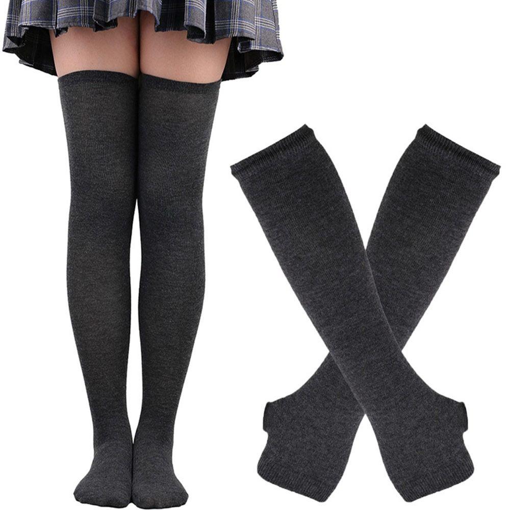 Gothic Y2K Lolita Fingerless Gloves for Halloween Costume Thigh High Boot Socks  for Women