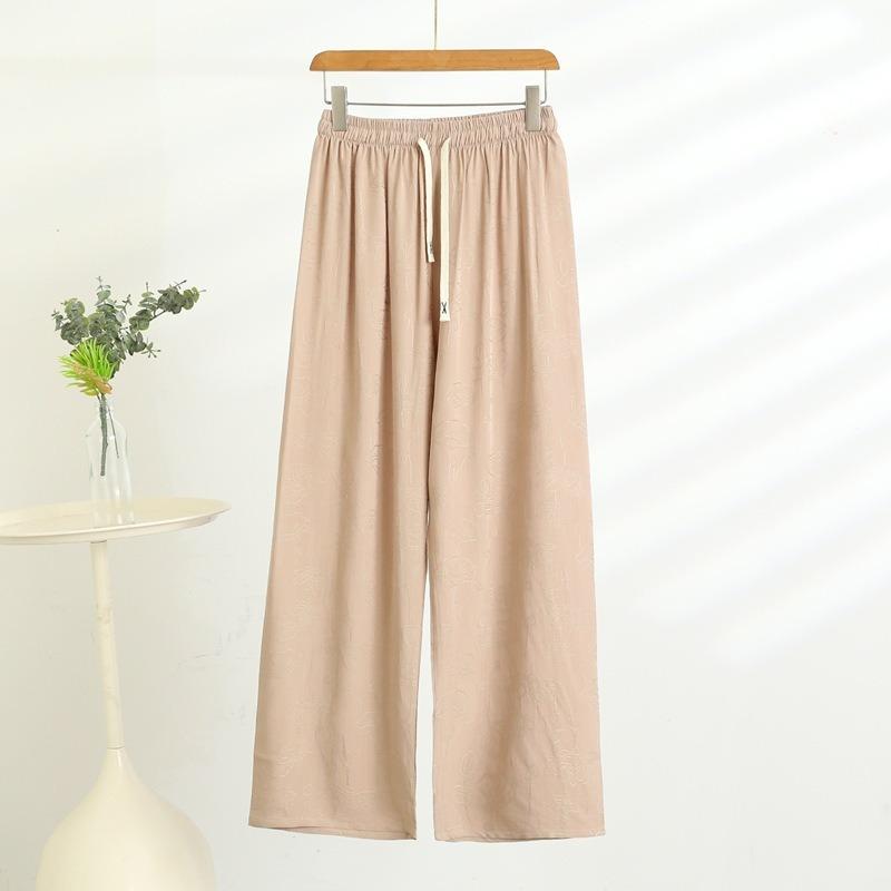 Neue Chinesische Jacquard Baumwollseide Freizeit-Hose für Damen Sommer Neu Hochtailliert Gerade Locker Dünne Modelle mit Weitem Bein