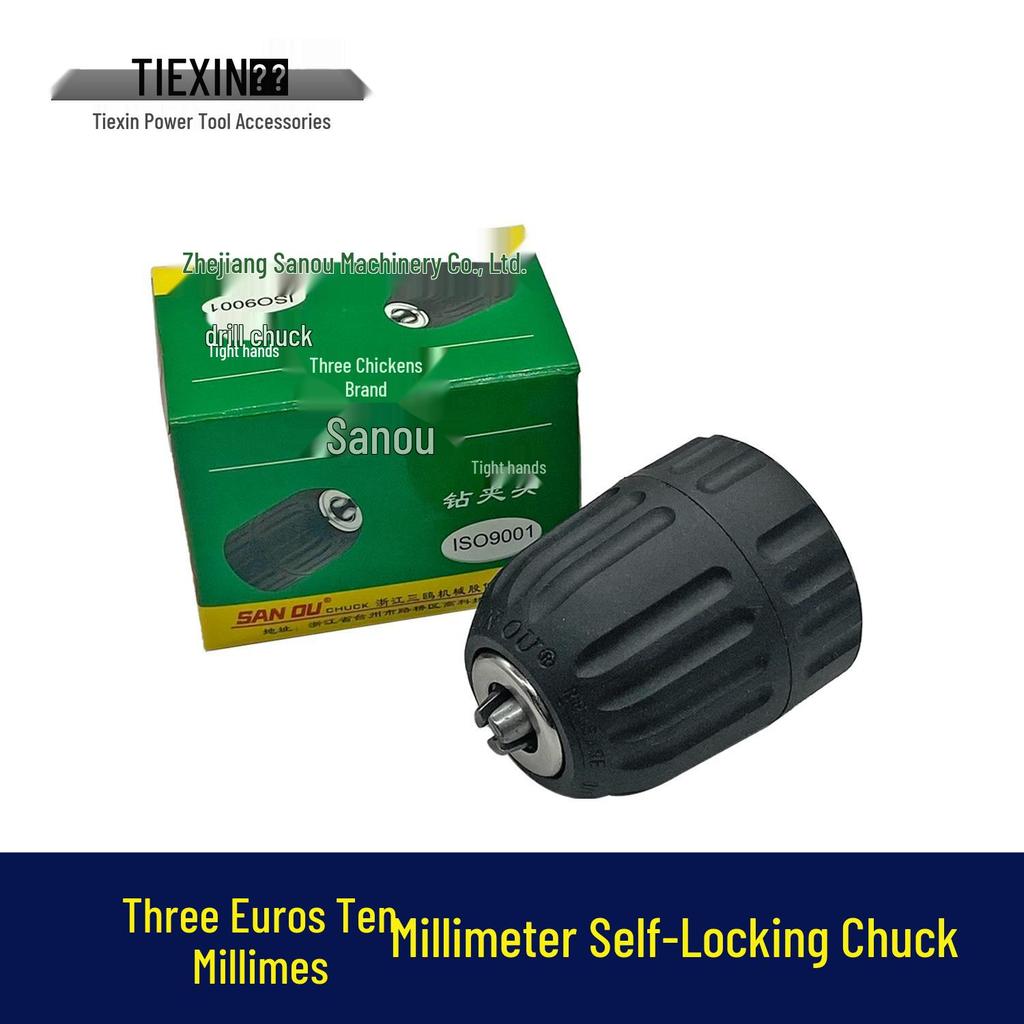 10mm Self-Locking Hand Drill Chuck, 3/8 Hand-Tight, Item No. 07144A
