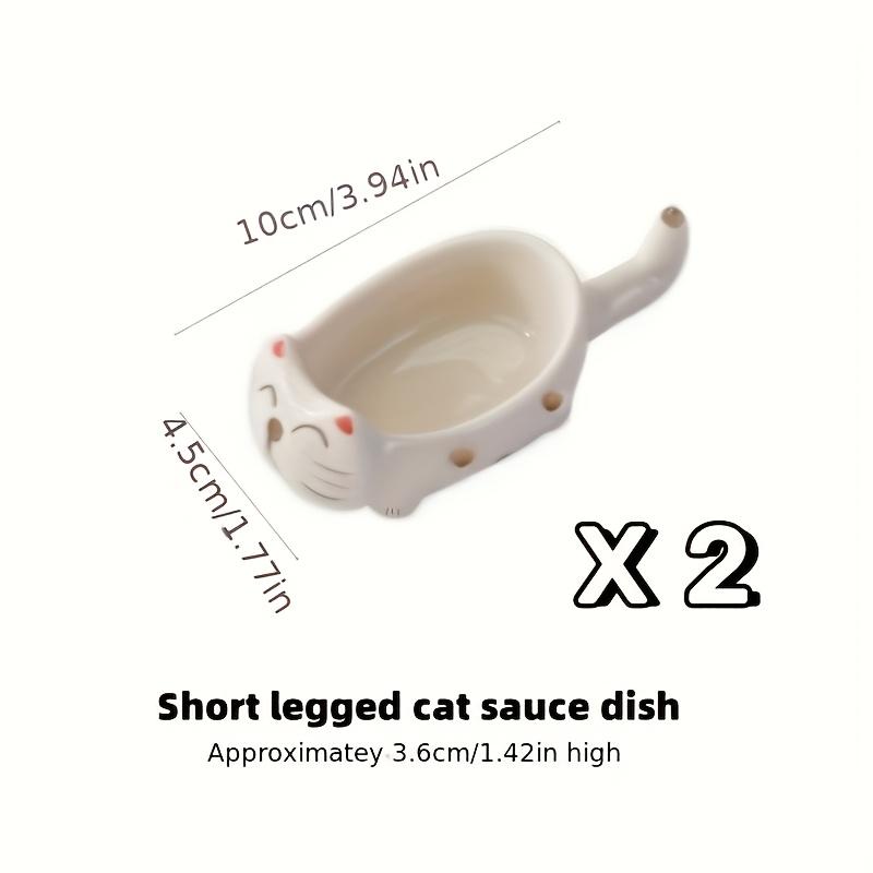 2Pcs Cute Cat Ceramic Plates, Dual-use Dipping Plates & Chopstick Rests for Tableware 2pcs Short-legged Cat Flavor Plate