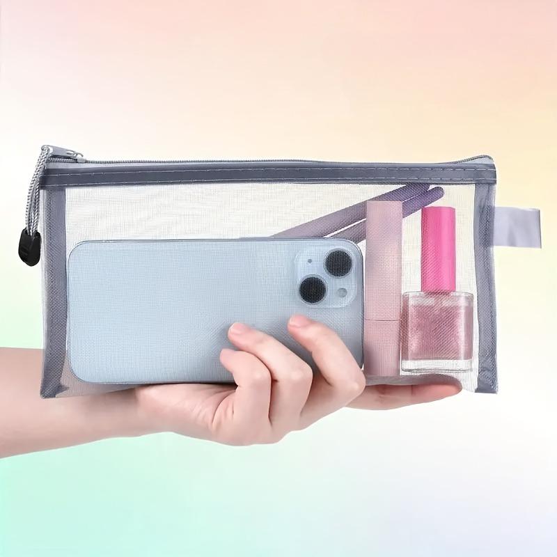 5pcs Zipper Mesh Bags Versatile Nylon Mesh Storage Bags Portable Mesh Pencil Cases Travel Organizers Cosmetic Travel Storage Bag