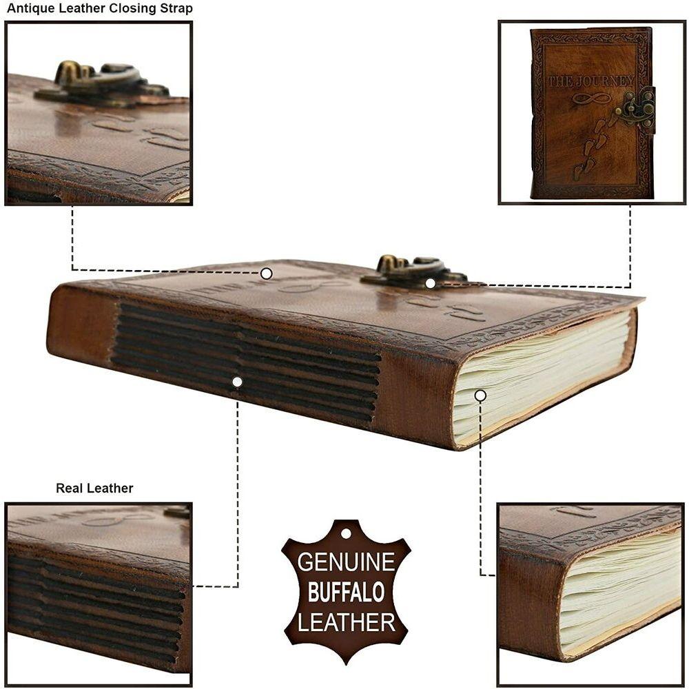 Vintage Travel Leather Journal Men Women Genuine Leather Sketchbook with Lock
