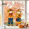 Harvest Festival Glass Stickers Fall Window Clings, Autumn Scarecrow Maple Leaf Stickers, Reusable Double-Sided Static Cling Film PVC Decals