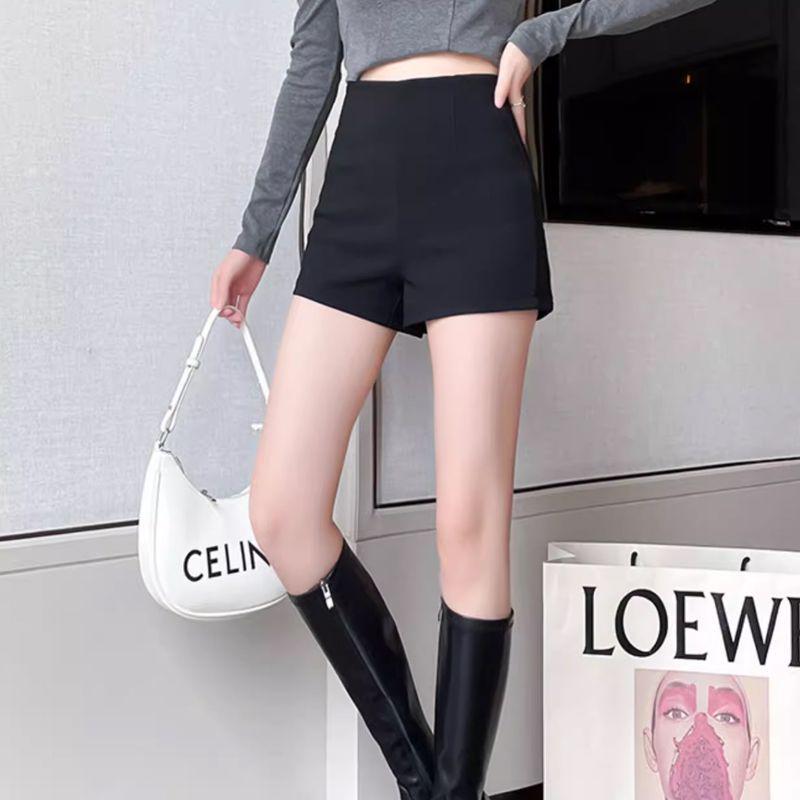 Women's High Waist Black Summer Shorts - Petite, Elastic, Anti-Exposure Hot Pants