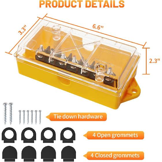 MECMO 7 Way Trailer Wire Junction Box Clear Cover Color-Coded 7 Pin Terminal Studs, Heavy Duty 7 Gang Trailer Wiring Connector Weatherproof