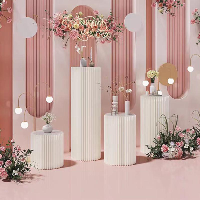 Glowing Foldable Paper Dessert Table for Wedding Celebration & Proposal; Unique Foldable Roman Column Path Guide