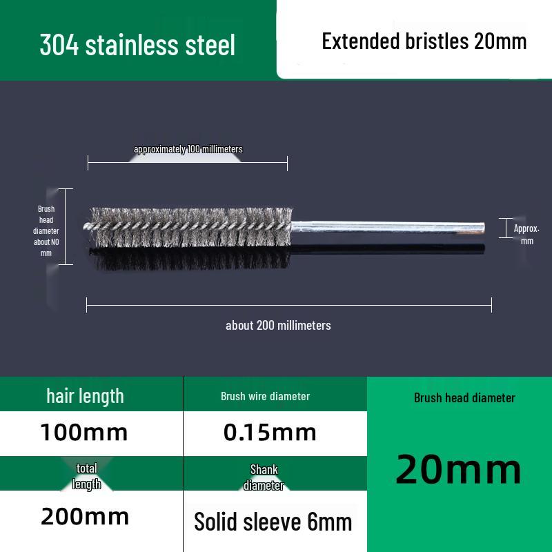 Industrial Rust Removal and Polishing Brush with Handle - Stainless Steel and Copper Wire for Inner Hole Sanding