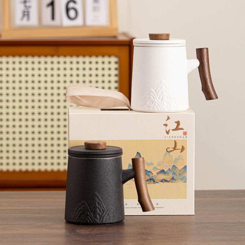 New Thousand Miles Jiangshan Lid Mug Office Cup Tea Separation Ceramic Cup Large Capacity Couple Teacup Water Cup