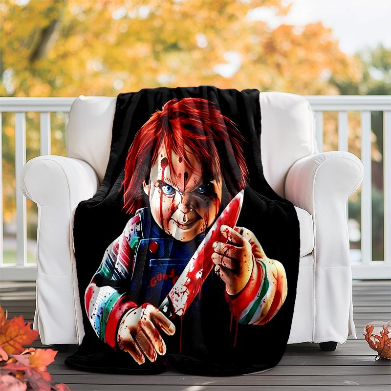 1pc Chucky2 Theme Blanket - Digital Print, Polyester, Cozy for All Seasons, Perfect for Outdoor, Camping, and Travel