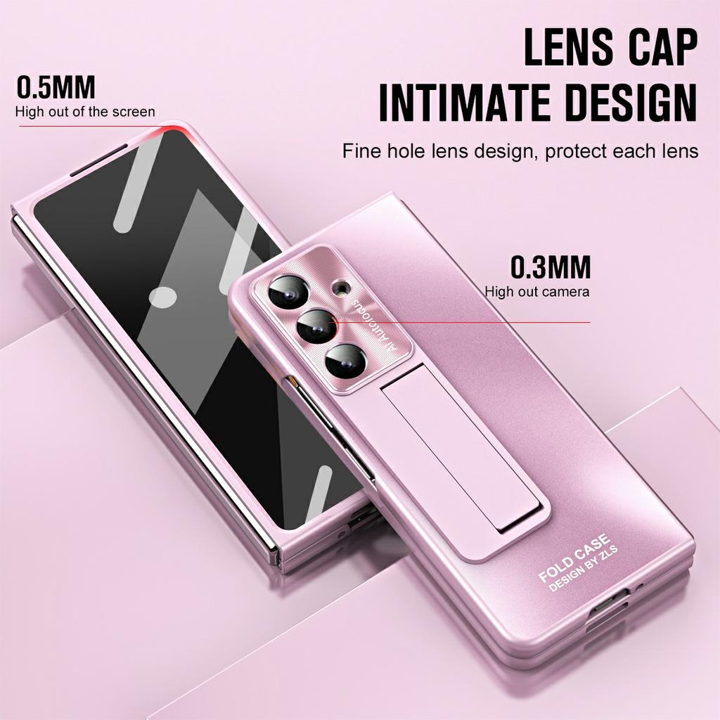 For Samsung Galaxy Z Fold7 5G Case Kickstand Matte PC Phone Cover with Tempered Glass Film