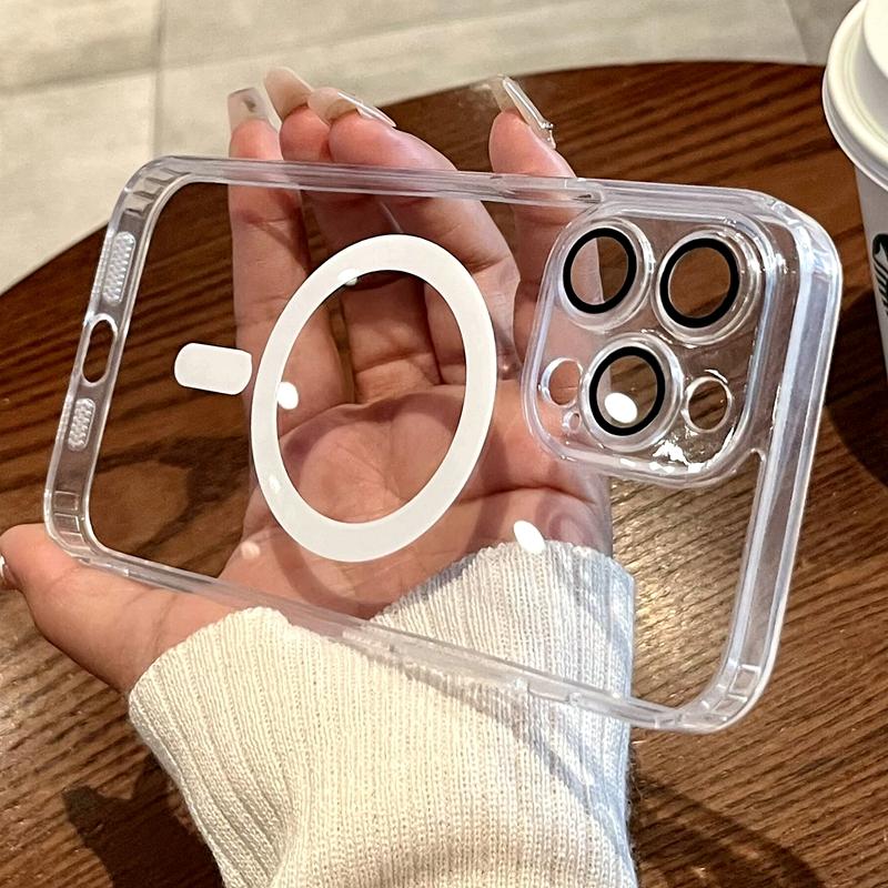 Luxury Transparent Wireless Charging Magnetic Phone Case For iPhone 11 12 13 14 15 Pro Max Plus Magsafe Clear Bumper Cover