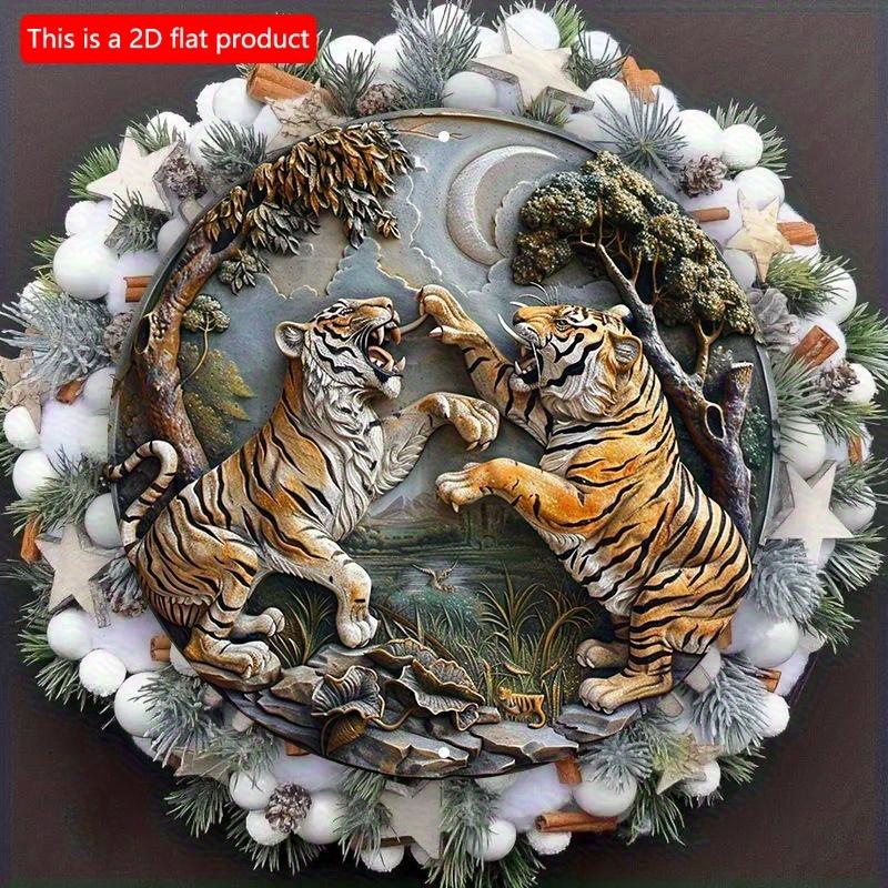 2d flat 20*20cm Tiger Sculpture Art, Wall Decor, Outdoor and Indoor Wooden Sign, Animal Theme, Home and Garden Decoration