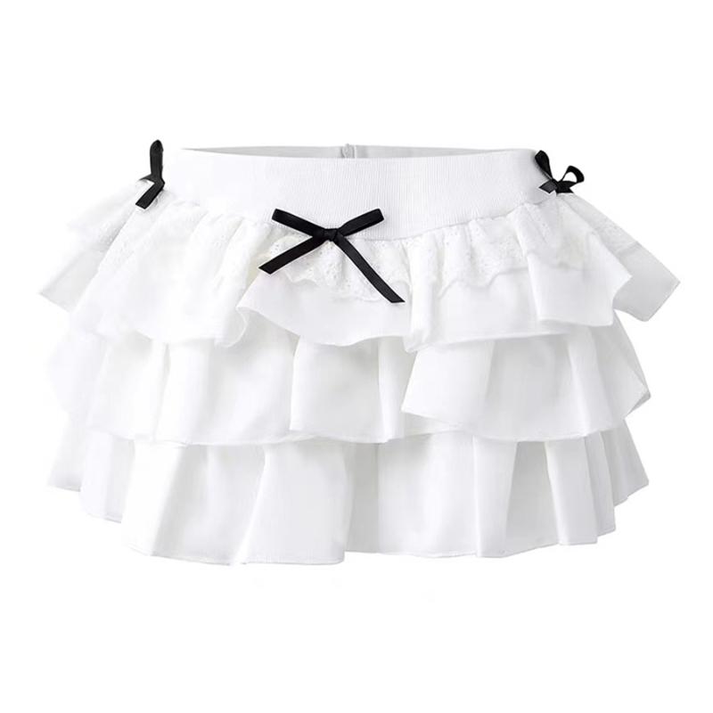 Белая Y2k Kawaii милая юбка с оборками для женщин — фото 9