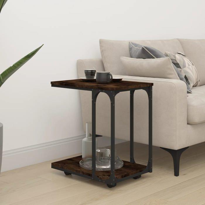 Maison Exclusive - Table d'appoint à roues Chêne fumé 50x35x55,5 cm