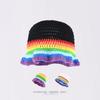 Regenbogen Farbverlauf Gestreifte Wollmütze Damen Herbst Winter Warm Ohrschutz Fischerhut Handgehäkelt Gestrickte Schirmmütze