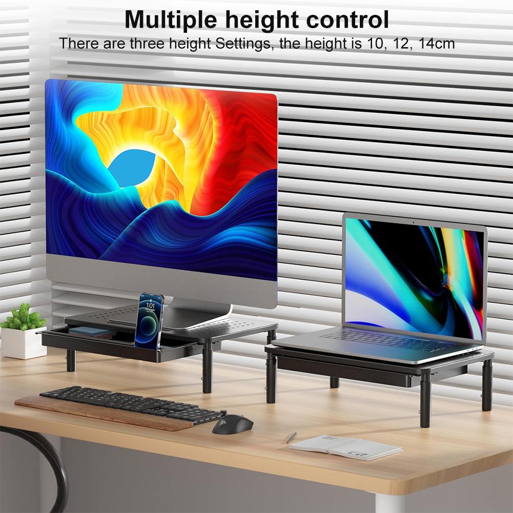 Monitor Stand Riser with Drawer Desk Laptop Stand 3 Height Adjustable Metal Computer Stand for Laptop PC Printer