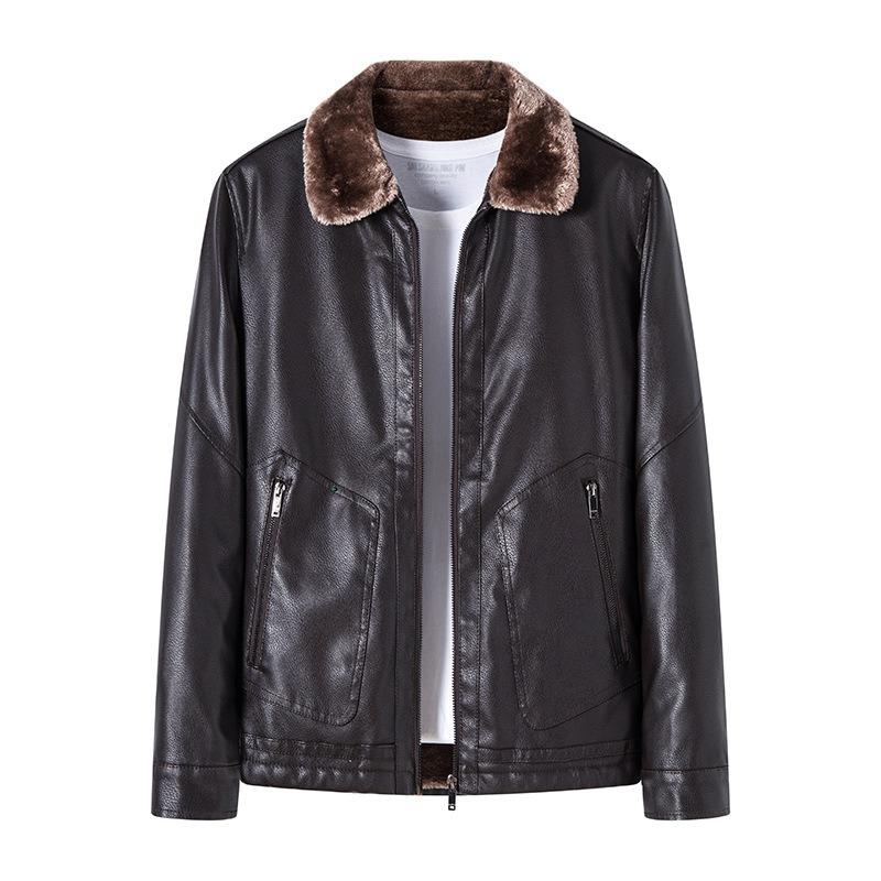 

Thickened fleece leather jacket leather men s leather jacket autumn and winter locomotive clothing casual loose lapel jacket men 7XL